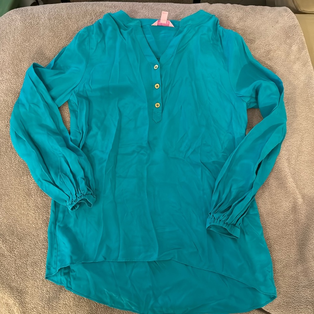 Lilly Pulitzer Elsa blouse 100% silk XS turquoise